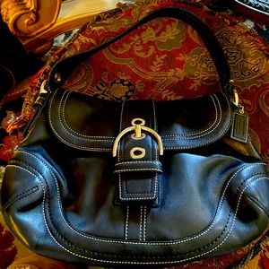 Large Black leather Coach Handbag